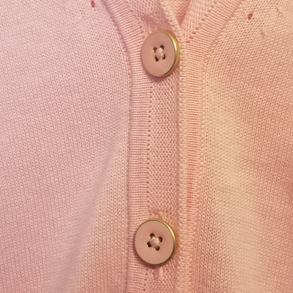 Talbots S Cardigan Sweater Pink 100% Cotton V Neck Oversized Preppy Feminine - Picture 4 of 9